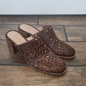 Madewell The Carey Block Clog Mule Painted Leopard Calf Hair Size 8​